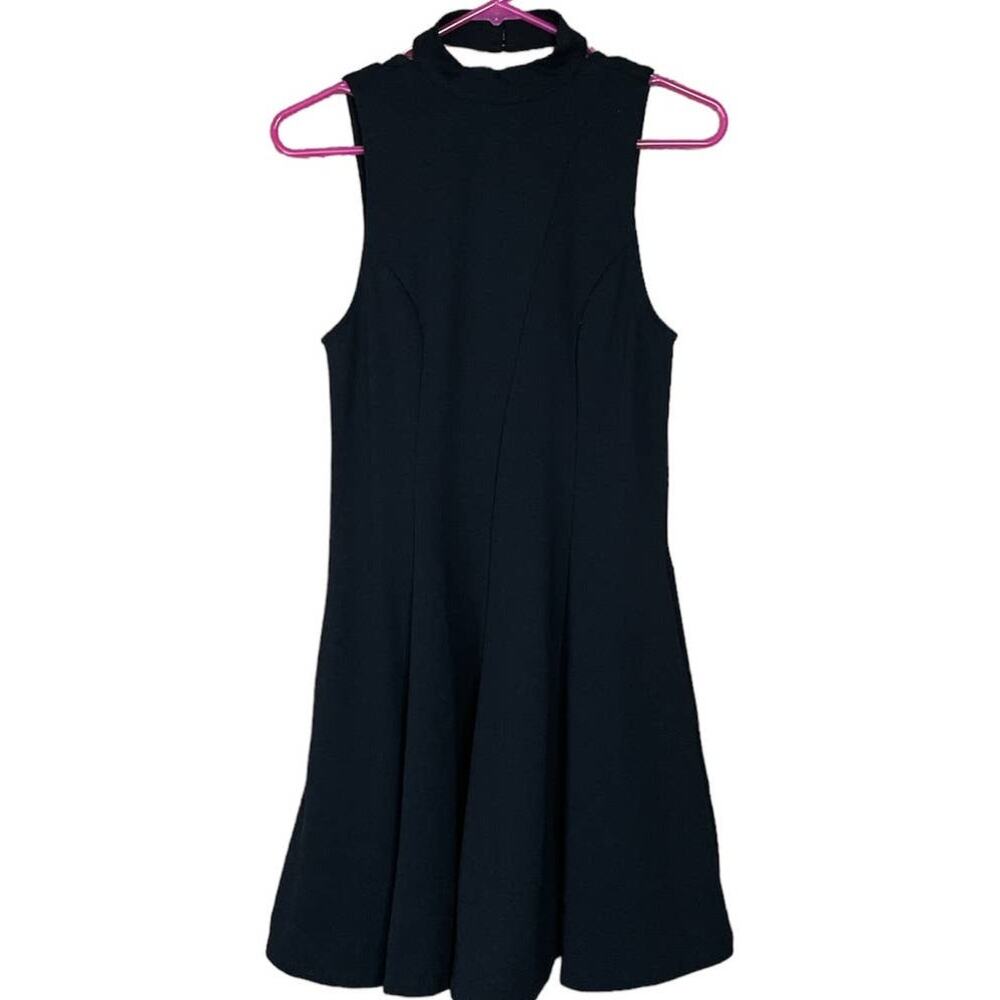 Free People Cha Cha Layla Ponte Knit Sleeveless Mini Skater Dress Black SZ Small